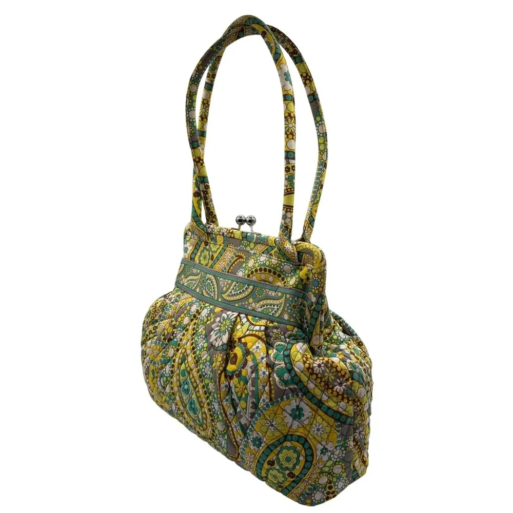 Vera‎ Bradley Frame Bag Womens Medium Yellow Green Paisley Excellent Kiss Lock